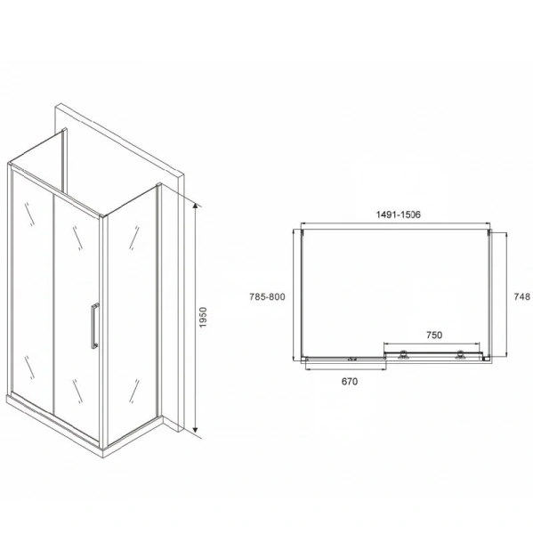 Душевой уголок Abber Schwarzer Diamant 150x80 см пристенный, прямоугольные - фото 2