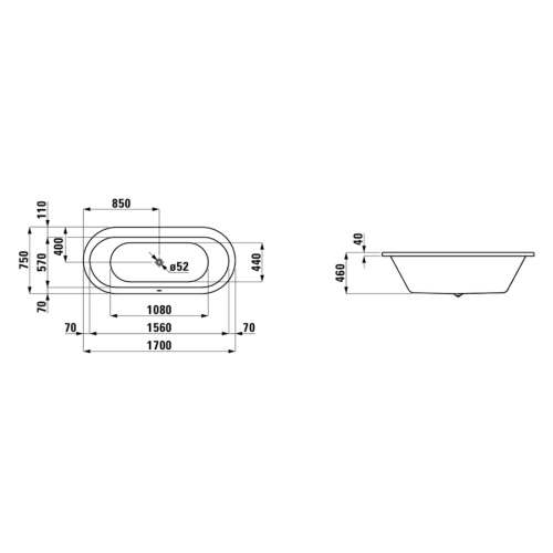 Ванна акриловая Laufen Solutions 170х75 см белая - фото 2