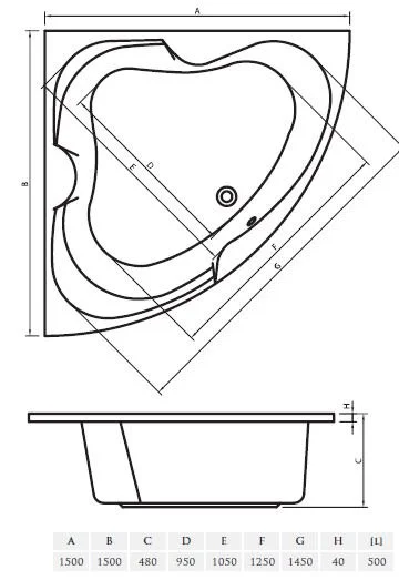 Ванна акриловая Vayer Iryda 150 х 150 см - фото 2