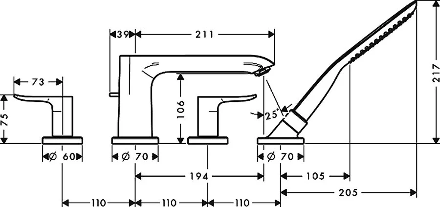 Смеситель для ванны Hansgrohe Metris 31442000 с душевой лейкой - фото 4