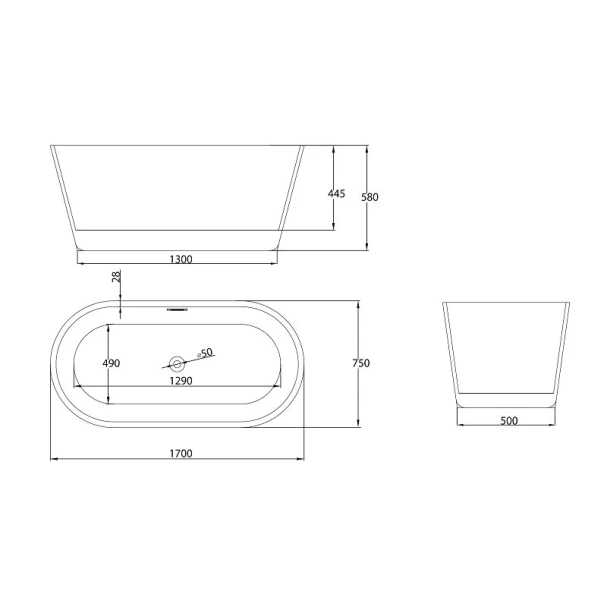 Ванна акриловая Grossman Forta 170x75 см отдельностоящая, овальные - фото 5