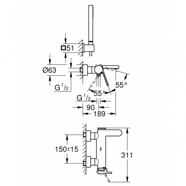Смеситель для ванны Grohe Plus 33547003 - фото 2