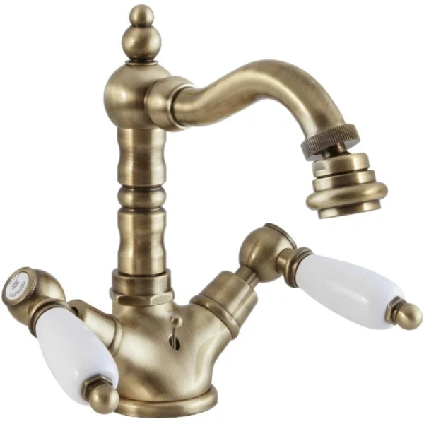 Смеситель для биде Caprigo Adria-Classic 03-033-vot, с донным клапаном, цвет бронза, ручки белые - фото 1