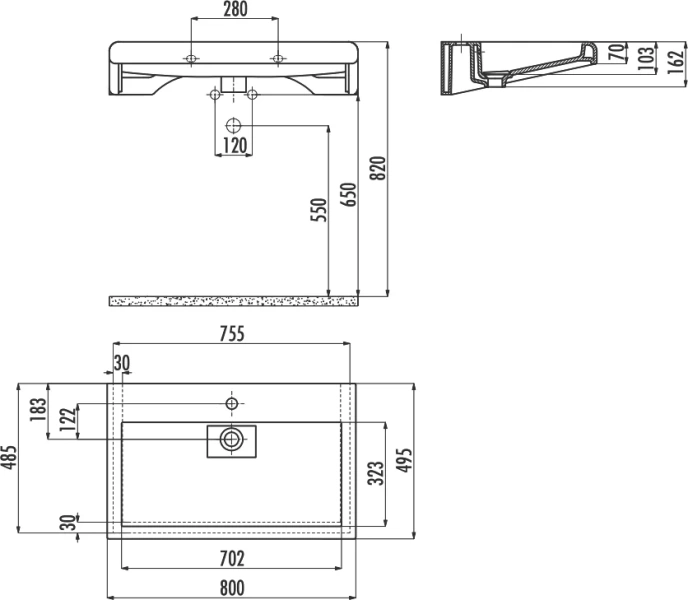 Раковина Creavit Epic 80 см базальт - фото 2