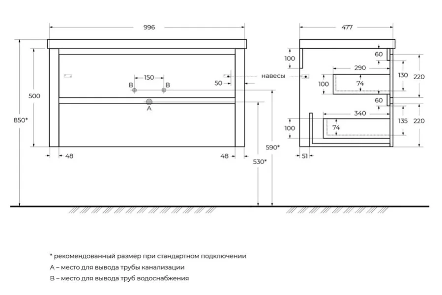 Тумба под раковину подвесная Cezares Relax 100 см дуб карамельный - фото 2