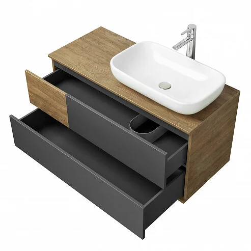 Тумба под раковину подвесная Акватон Терра 105 см дуб кантри/антрацит, в наличии - фото 2