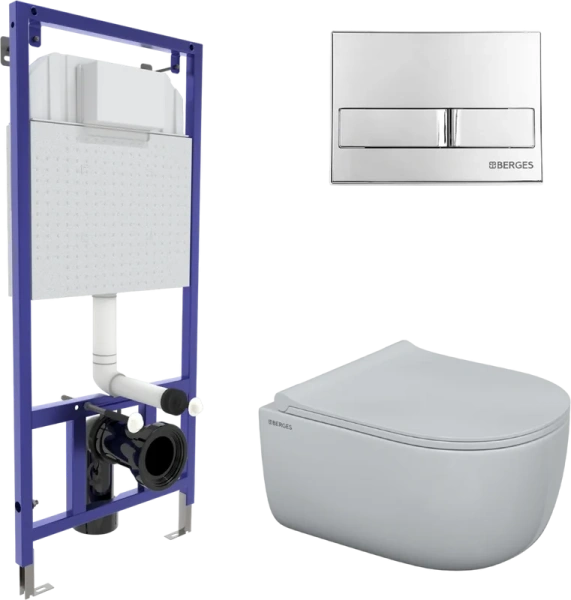 Унитаз с инсталляцией BERGES Ego кнопка хром - фото 1