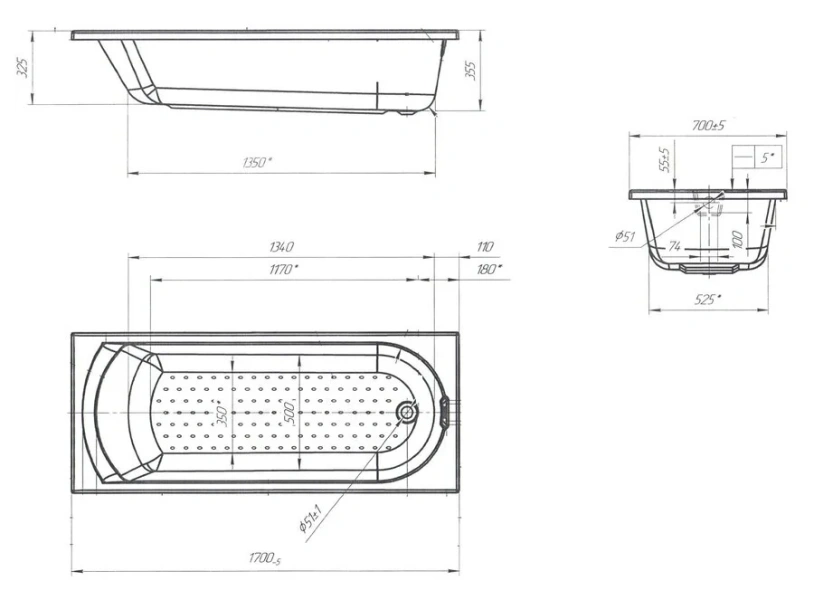 Ванна акриловая Poseidon Lily 01лил1770 170 x 70 см, белая - фото 2