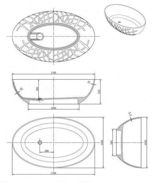 Ванна из искусственного камня NTBagno Ciotola NT307, 170 х 105 см - фото 2