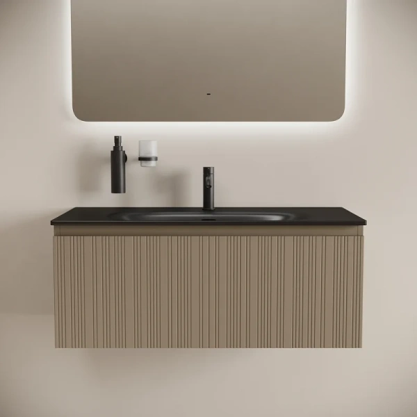 Тумба под раковину подвесная Sancos Code 100 см серо-бежевая, окрашенные - фото 9