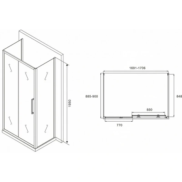 Душевой уголок Abber Schwarzer Diamant 170x90 см профиль хром стекло матовое, прямоугольные - фото 2