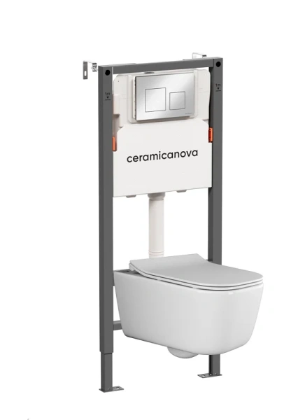 Унитаз с инсталляцией Ceramica Nova New Day кнопка хром - фото 1