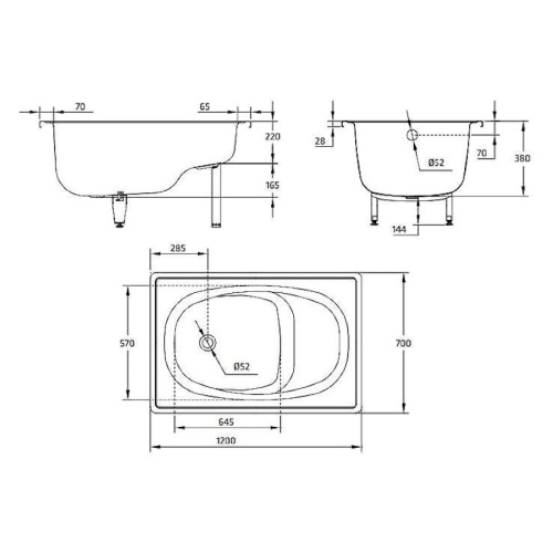 Ванна стальная BLB Europa Mini 120x70 см с сиденьем - фото 3