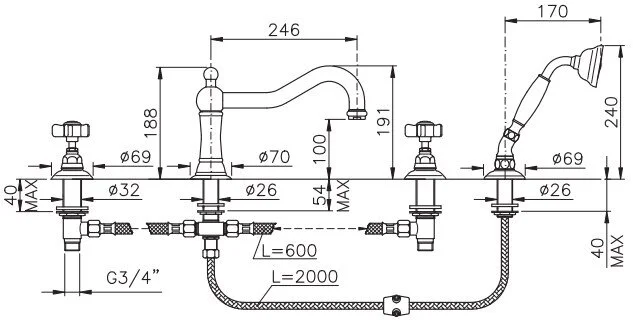 Смеситель для ванны, бронза, Nicolazzi D.Anglaises, для ванны - фото 2