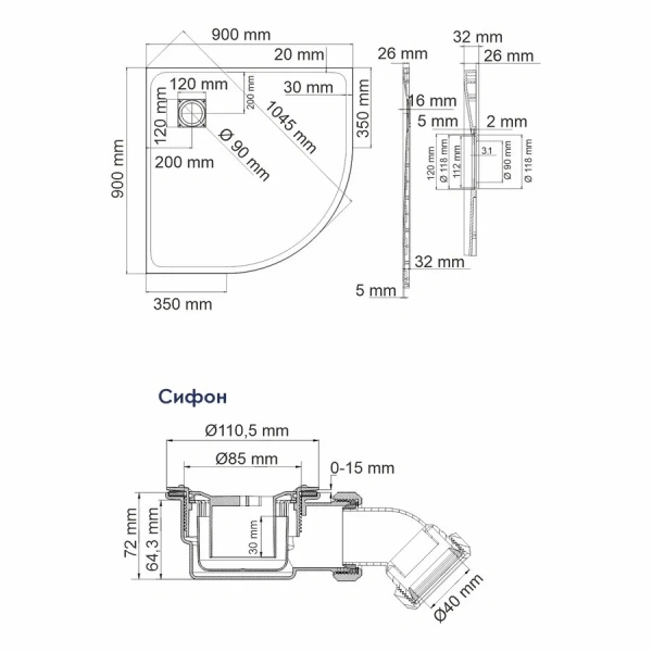 Душевой поддон WasserKRAFT Elbe 90x90 см черный - фото 2