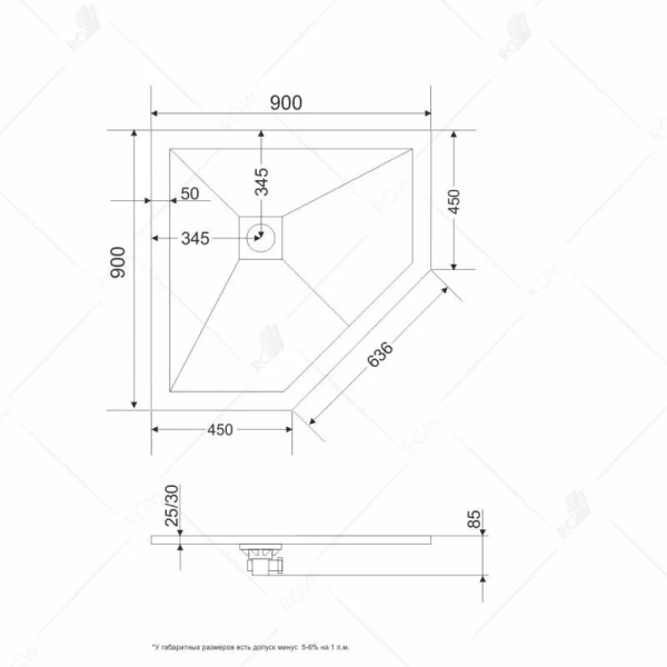 Душевой поддон RGW Stone Tray ST/T 90x90 см бетон, низкие до 15 см - фото 2