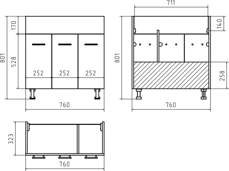 Тумба с раковиной напольная Misty Классик 80 см с дверцами, современная, hi-tech - фото 3