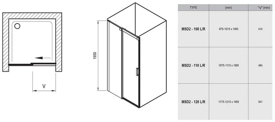 Душевые двери левые, профиль блестящий, Ravak Matrix MSD2 120 index_4 - фото 9