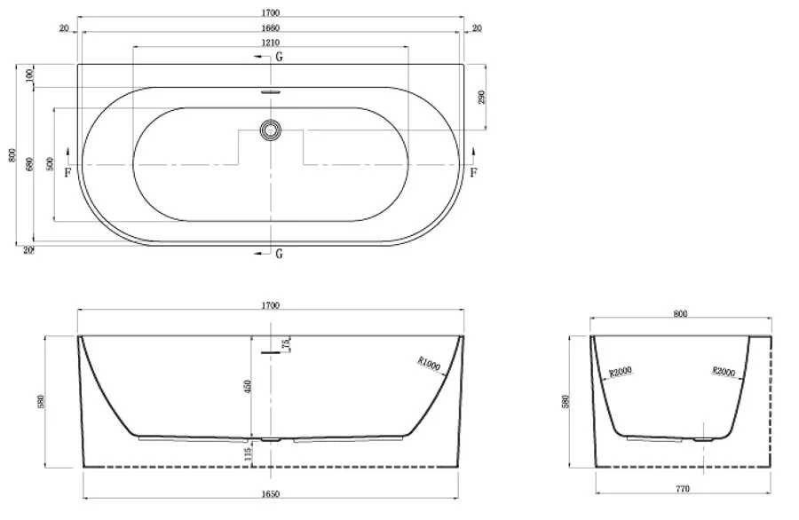 Ванна акриловая Azario Bradford BRA17080 170 x 80 см, белая - фото 2