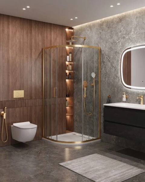 Душевой уголок Cezares Molveno 90х90 см стекло прозрачное профиль золото, золото - фото 4