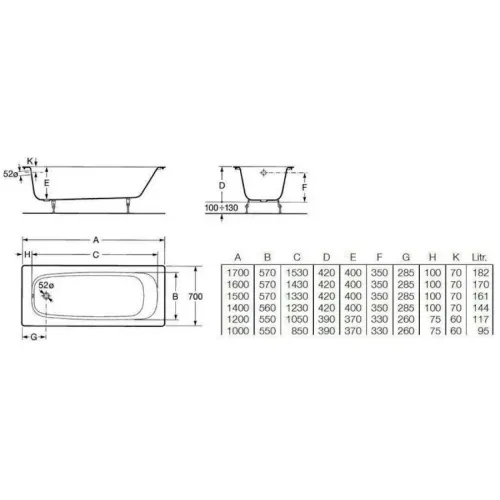 211506001 ванна CONTINENTAL /120х70/ (бел), по запросу - фото 5