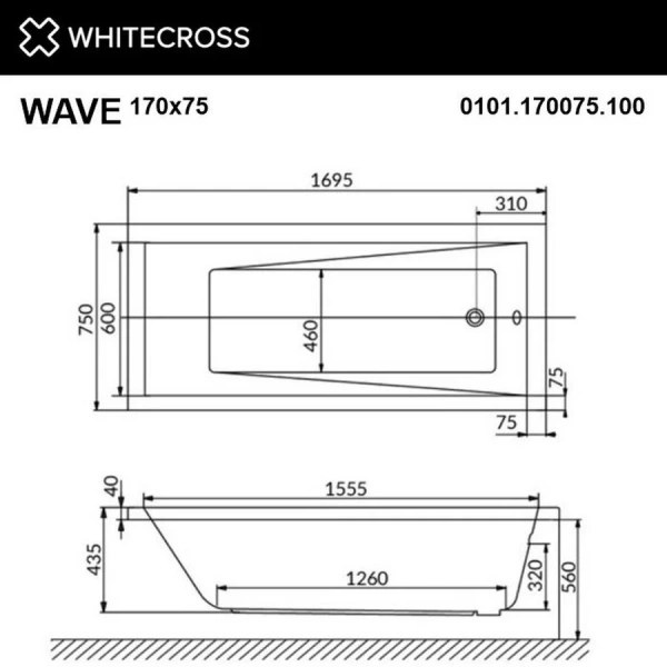 Ванна гидромассажная Whitecross Wave Relax, 170 х 75 см, увеличенная толщина акрила, усиленная армировка, белый/хром, 0101.170075.100.RELAX.CR - фото 3