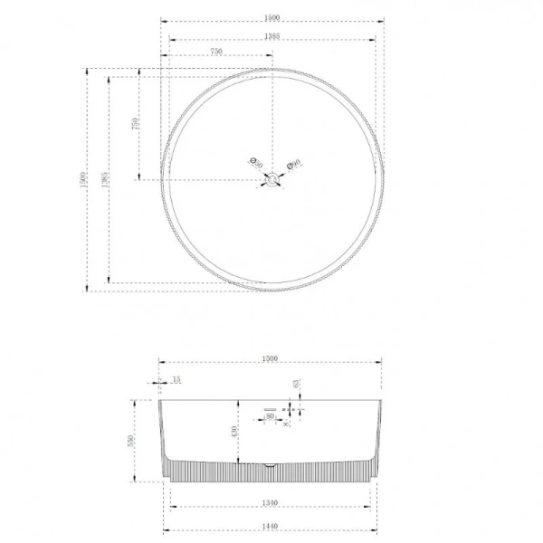 Ванна из искусственного камня Abber Stein 150x150 см белая матовая - фото 4