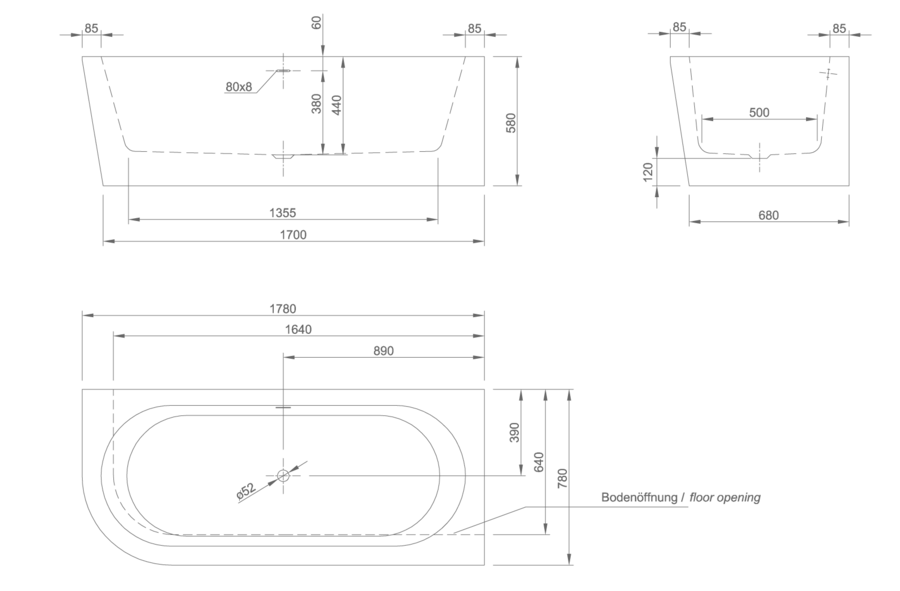 Ванна акриловая Knief Wall 0100-277 180 х 80 см угловая (L/R), асимметричные - фото 5