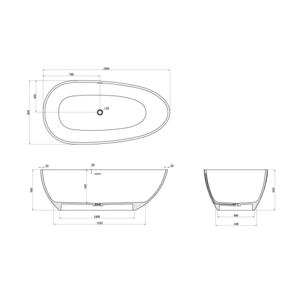 Ванна из искусственного камня 169х85 Azario Clovis CLO17085S отдельностоящая, цвет белый матовый - фото 3