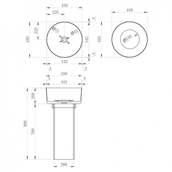 Раковина напольная Abber Kristall AT2702 45 см прозрачная - фото 2