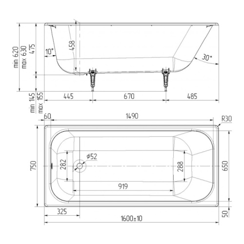 Ванна чугунная Универсал Ностальжи 160х75 см прямоугольная - фото 2