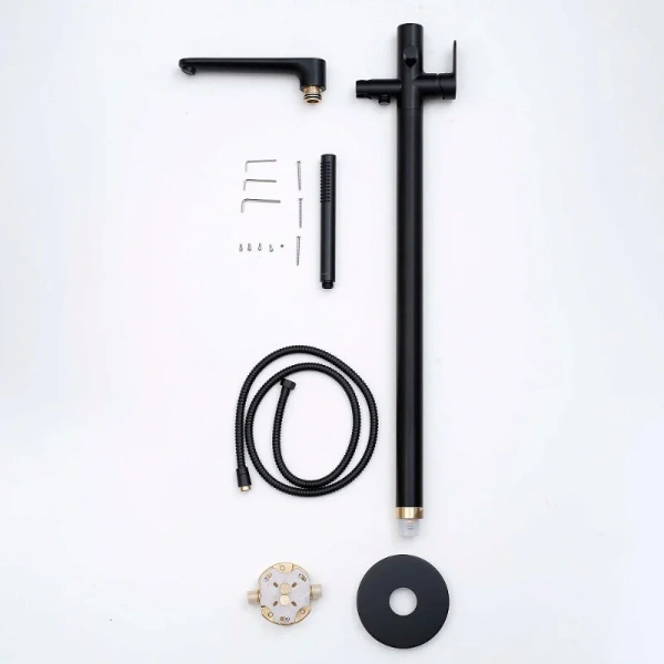 Смеситель для ванны Акватек Ника черный матовый, из латуни, округлая форма, с душевой лейкой - фото 5