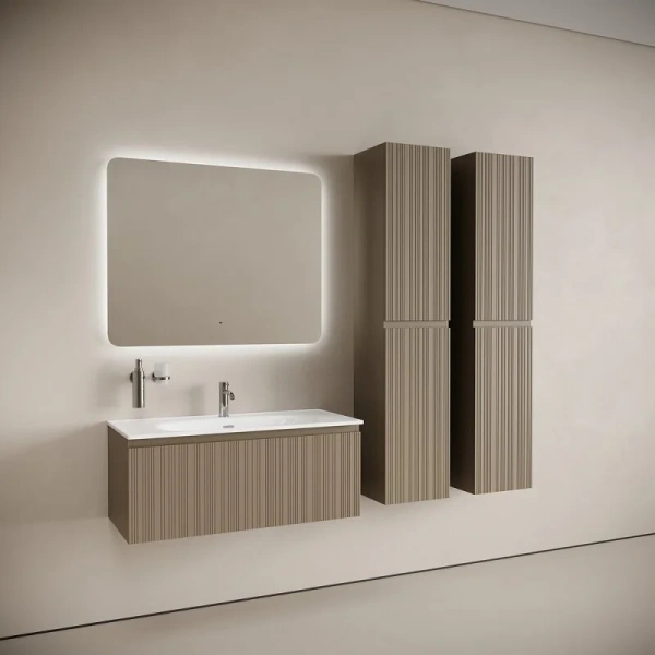 Тумба под раковину подвесная Sancos Code 100 см серо-бежевая, моноблок - фото 5