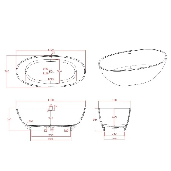 Акриловая ванна Timo LEMPI1700, 170 х 80 см, цвет белый - фото 2