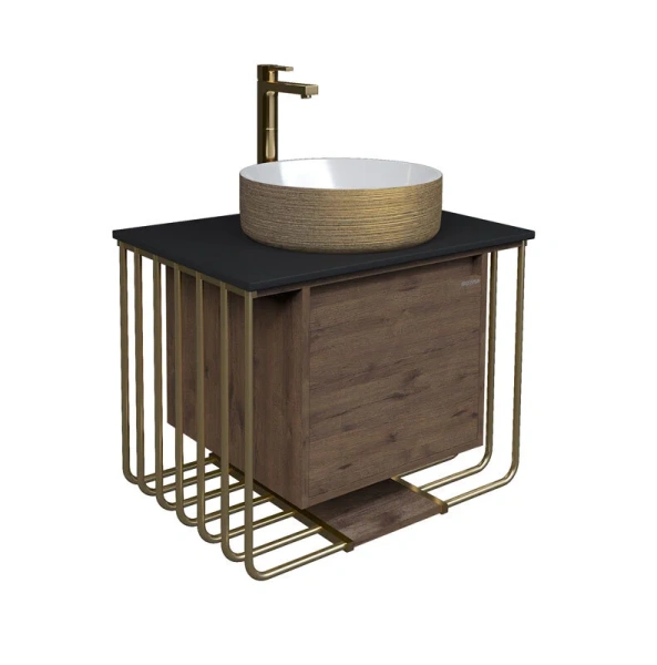 Тумба под раковину подвесная Grossman Винтаж 70 см веллингтон/золото, современная, hi-tech, лофт - фото 3