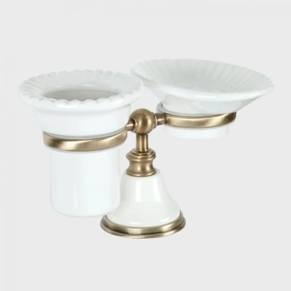 Мыльница со стаканом, цвет белый/бронза, Tiffany World Harmony - фото 1