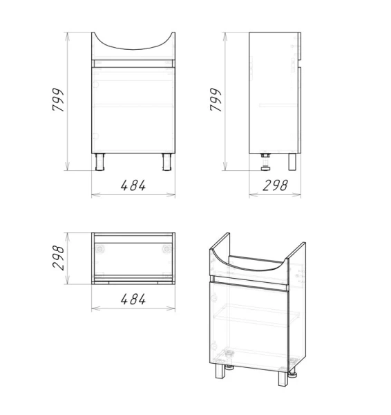Тумба с раковиной напольная Grossman Поло 51 см с распашной дверцой - фото 2