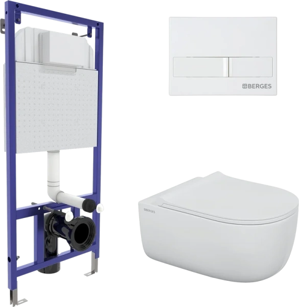 Унитаз с инсталляцией BERGES Ego кнопка белая - фото 1