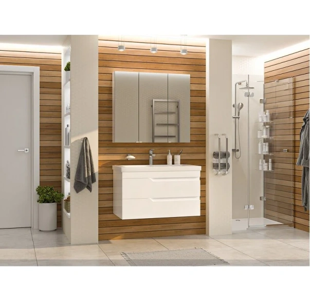 Тумба под раковину подвесная Misty Софт 90 см белая, современная, hi-tech - фото 3