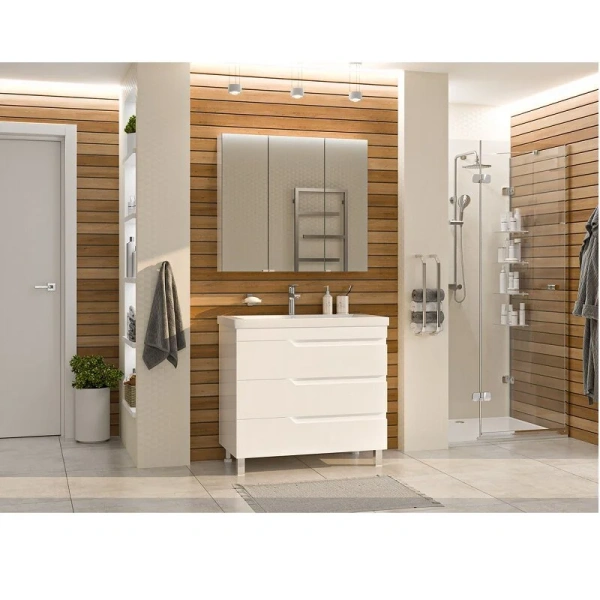 Тумба под раковину напольная Misty Софт 90 см белая, современная, hi-tech - фото 3