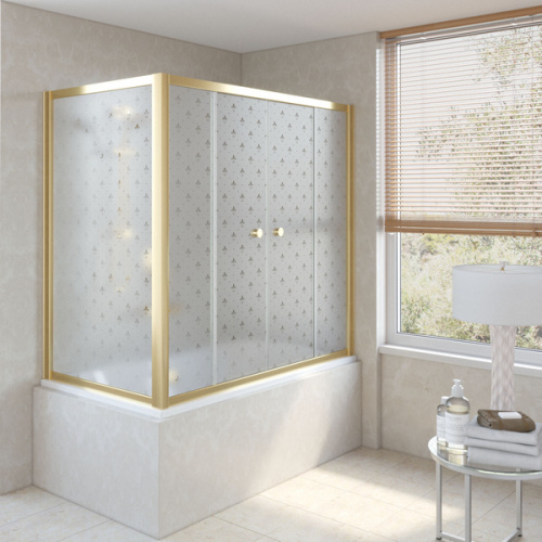 Душевая шторка на ванную профиль золотой стекло флёр-де-лис Vegas-glass - фото 1