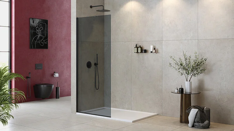 Душевая перегородка Cezares Liberta 110 см стекло графит, профиль черный, в наличии - фото 6