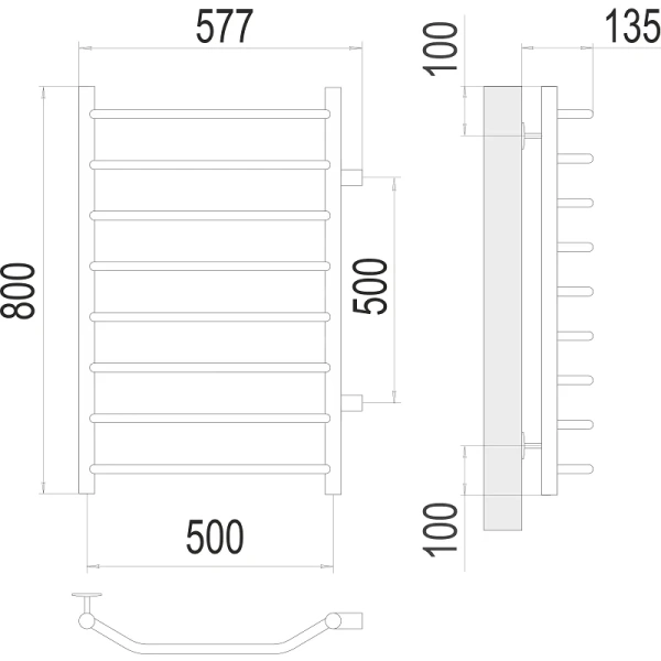 Полотенцесушитель водяной Terminus Виктория П8 500х800 с боковым подключением - фото 2