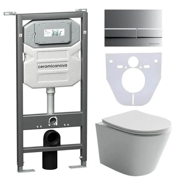 Унитаз с инсталляцией Ceramica Nova Balearica кнопка хром матовый - фото 1