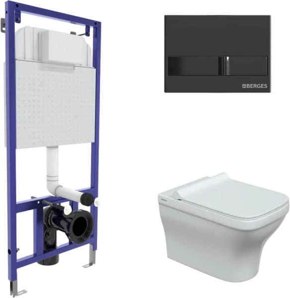 Унитаз с инсталляцией BERGES клавиша черный глянец - фото 1