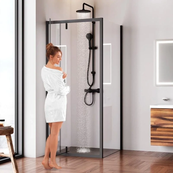 Душевой уголок Am.Pm Gem 90x90 см профиль черный, 90х90 - фото 5