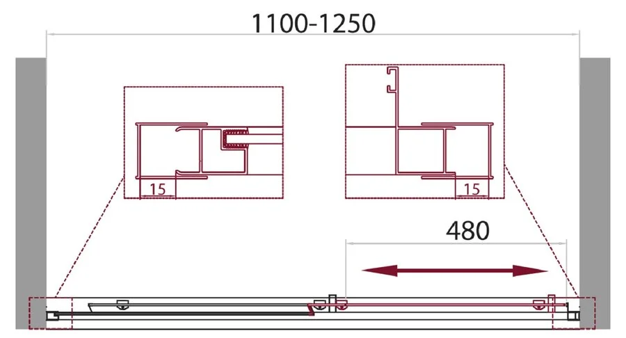Душевая дверь в нишу BelBagno Unique 125 см стекло прозрачное, 110 см, 120 см - фото 3