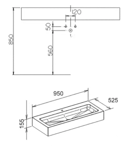 Раковина 95 см для смесителя на 1 отверстие, с системой слива-перелива, Keuco Edition 300, накладные (на столешницу) - фото 2