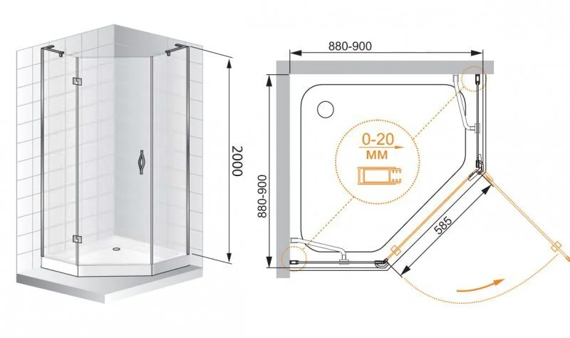 Душевой уголок Cezares Bergamo 90х90 см левый - фото 2