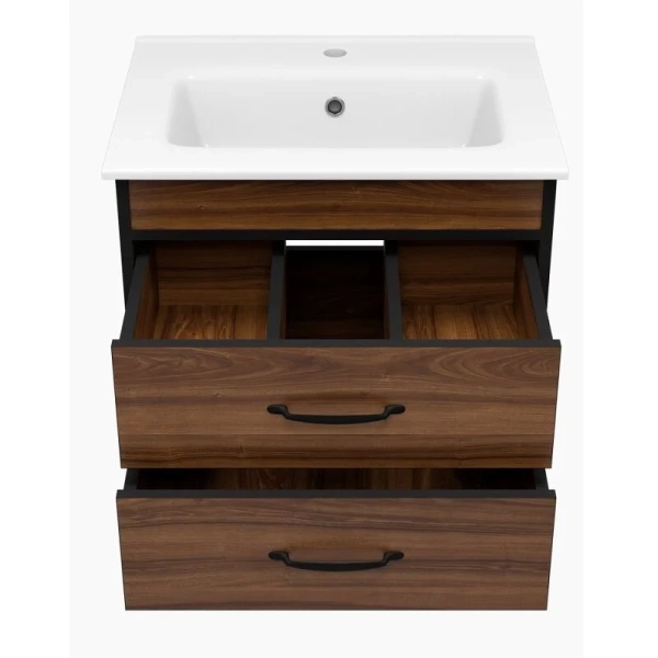 Тумба под раковину подвесная Misty Кедр 60 см орех/черная - фото 4
